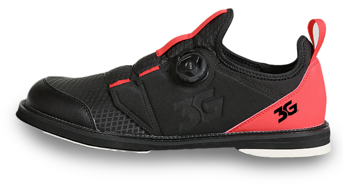 3G Speed Dial+ Black/Red Bowling Shoes * Atop System allows you to dial in the tightness in micro steps with one hand operation, pull out guide for ease to step in and out of shoe * Hot melt diamond plated mesh upper * Interchangeable slide sole on slide foot only