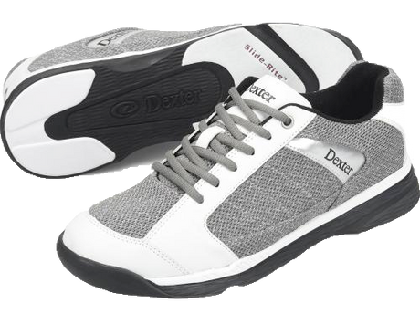 Dexter Wyoming Lt Grey/White  The newest introduction to our DexLite Pro series, designed with sleek, breathable knit. Grey knit teams up with soft, durable PU to give the Wyoming a cool, comfortable upper with a feel-good fit.      Soft, durable man-made PU upper DexLite outsole with defined rubber horseshoe heel Fully fabric-lined with padded tongue and collar Lace to toe upper pattern for a custom fit Molded removable blown EVA footbed S8 microfiber slide soles on both shoes Bowling Shoes