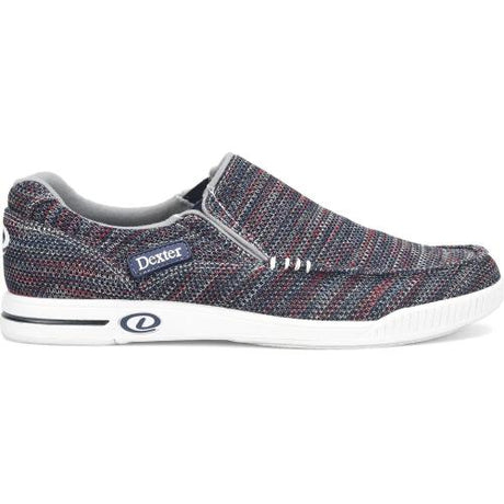 Dexter Kam Multi Navy Bowling Shoes Lightweight & cool cotton canvas upper Slip on pattern for ultimate convenience Side vents for breathability Molded removable blown EVA footbed Non-marking rubber outsole w/defined heel S8 microfiber slide soles on both shoes