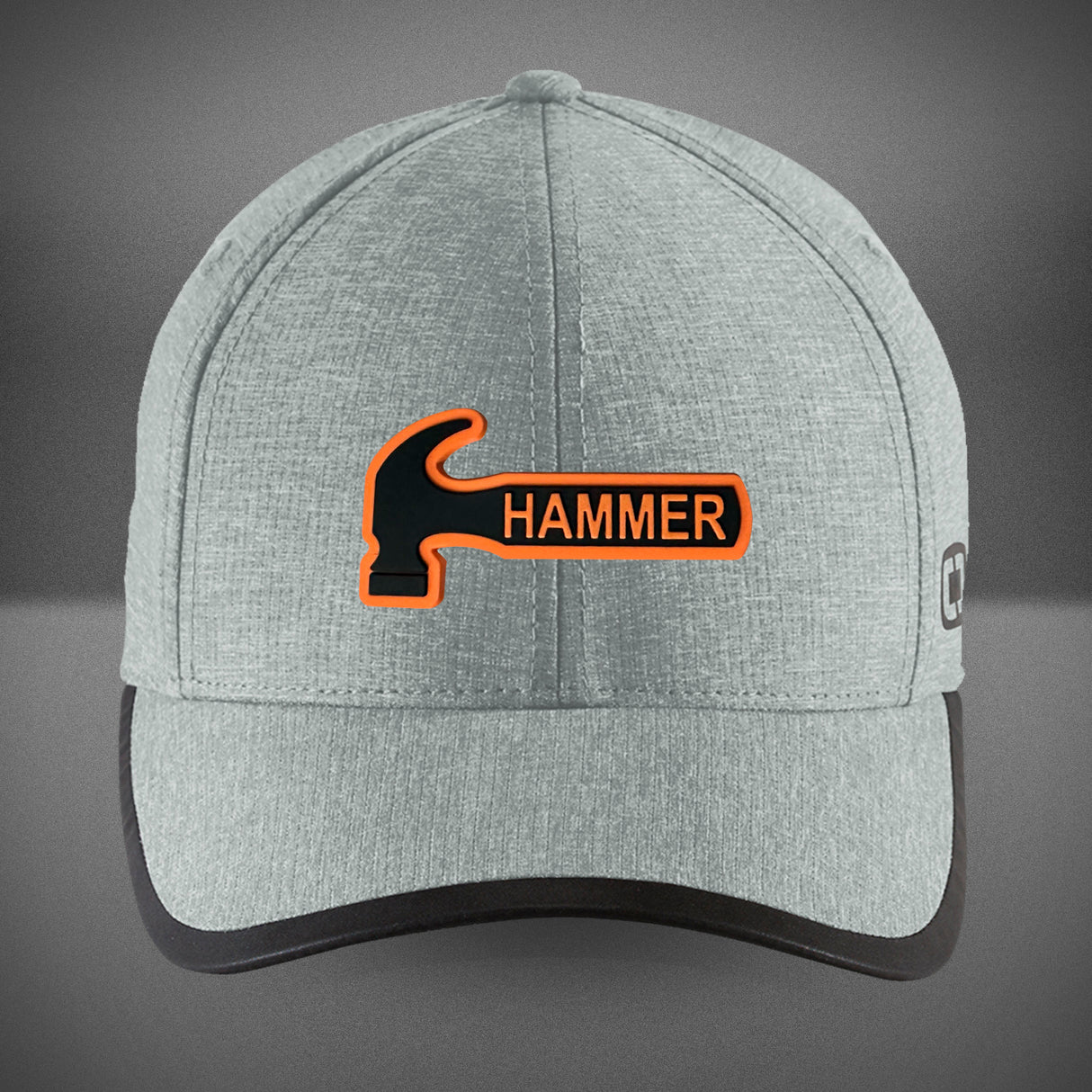 hammer bowling ogio cap high performance hat headwear bill two-tone atheltic grey heather nothing hits like a hammer pvc patch