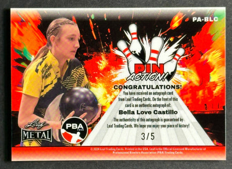 2024 Leaf Metal PBA Trading Card Bella Love Castillo Pin Action Gold Auto /5