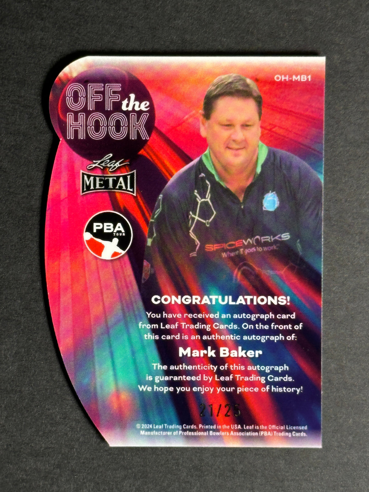 2024 Leaf Metal PBA Trading Card Mark Baker Off The Hook Auto Die-Cut /25