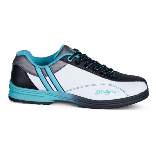 KR Strikeforce Starr White/Black/Teal Women's Bowling Shoes Women's Performance Shoe with interchangeable slide pad and heel on left shoe  * Soft, durable microfiber upper * CMEVA outsole for a light and comfortable fit * Ortholite® 3D Deluxe Insole