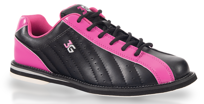 3G Kicks Black/Pink Women's Bowling Shoes You might not be traveling the world, racking up prize money, and loading up your walls with trophies, but that doesn’t mean you can’t ditch those house shoes and step up to your very own pair of comfortable and stylish Kicks. Designed for anyone who wants to take the lanes in their own bowling shoes, these durable and affordable Kicks are built for years of fun and enjoyment. * Universal slide sole * Firm support heel * Synthetic leather build * 