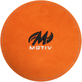 Motiv Disk Shammy Orange Premium leather construction. Highly absorbent shammy removes oil to maximize ball performance. 6" Disk design is easier to hold. Packaged in a zip-lock bag. Hand wash and air dry. inside bowling sale shammy towel for bowlers tournament league