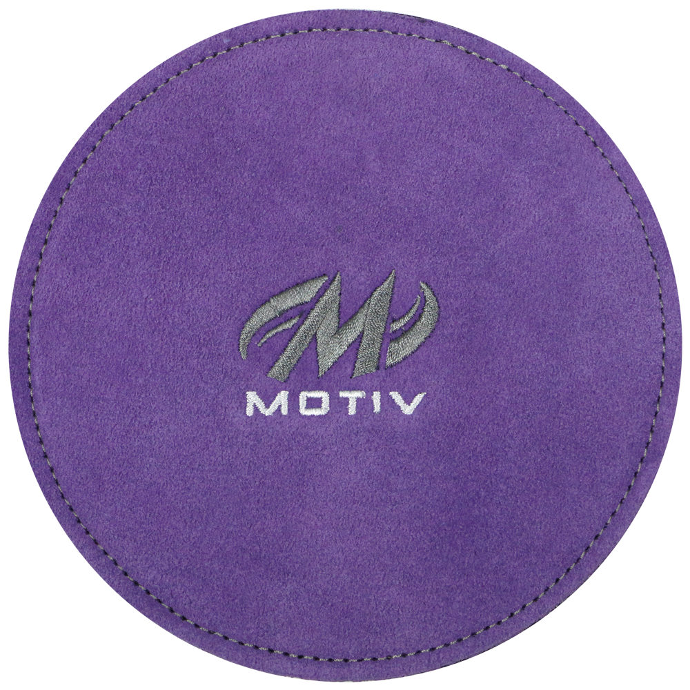 Motiv Disk Shammy Purple Premium leather construction. Highly absorbent shammy removes oil to maximize ball performance. 6" Disk design is easier to hold. Packaged in a zip-lock bag. Hand wash and air dry. inside bowling sale shammy towel for bowlers tournament league