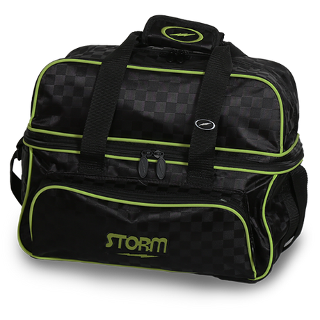 Storm 2 Ball Tote Deluxe Checkered Black/Lime Bowling Bag suitcase league tournament play sale discount coupon online pba tour