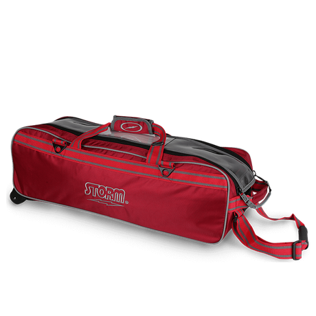 Storm 3 Ball Tournament Triple Roller Travel Tote Red Bowling Bag suitcase league tournament play sale discount coupon online pba tour